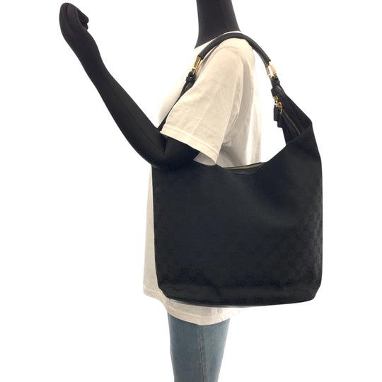 GUCCI Shoulder Bag 001 42870 GG canvas Black GoldMetal Hobo Shoulder Bag Women Used Authentic