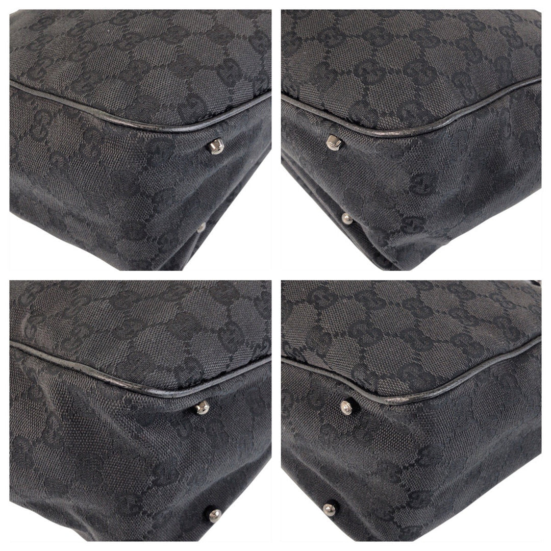 GUCCI Tote Bag 113017 GG canvas, leather Black black Tote Bag Shoulder Bag Women Used Authentic