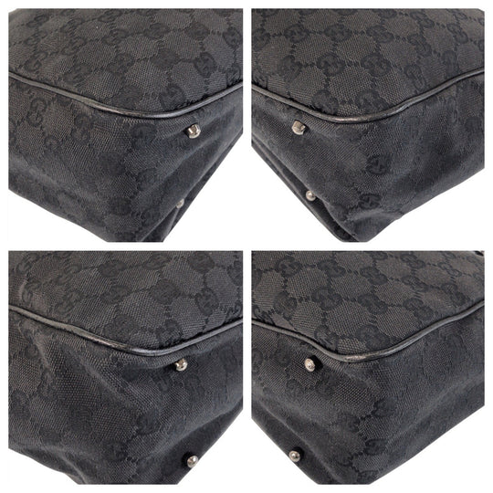 GUCCI Tote Bag 113017 GG canvas, leather Black black Tote Bag Shoulder Bag Women Used Authentic