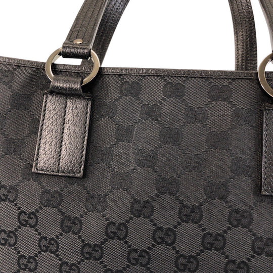 GUCCI Tote Bag 113017 GG canvas, leather Black black Tote Bag Shoulder Bag Women Used Authentic