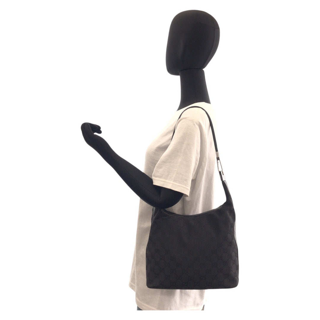 GUCCI Shoulder Bag 01234 GG canvas, leather Black black Women Used Authentic