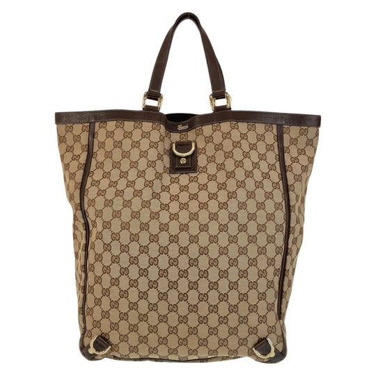 GUCCI Tote Bag 130733 GG canvas, leather Brown Gold Metal Tote Bag Shoulder Bag Abbey Women Used Authentic