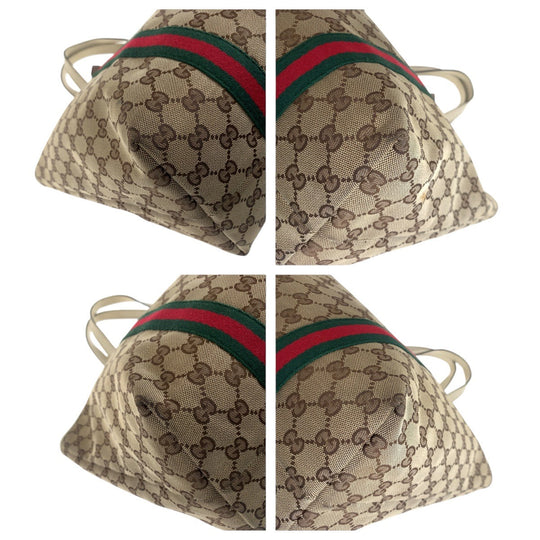 GUCCI Tote Bag 139260 GG canvas, leather Brown White Gold Metal Tote Bag Shoulder Bag Sherry line Women Used Authentic