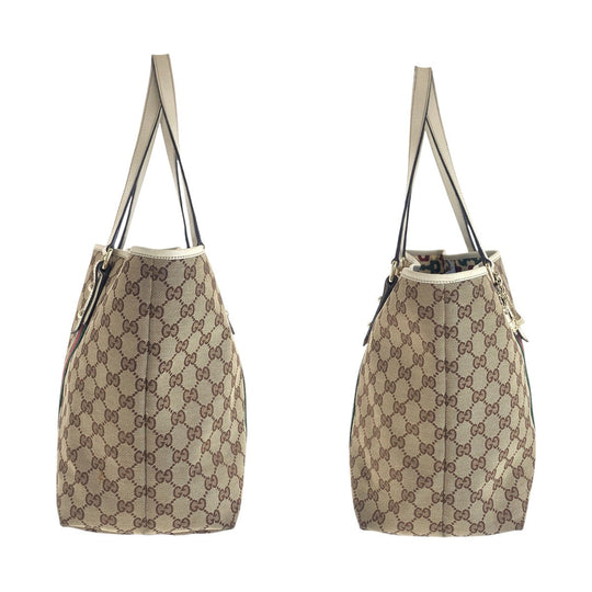GUCCI Tote Bag 139260 GG canvas, leather Brown White Gold Metal Tote Bag Shoulder Bag Sherry line Women Used Authentic