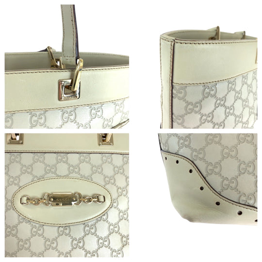 GUCCI Tote Bag 145998 leather Ivory Gold Metal Guccisima