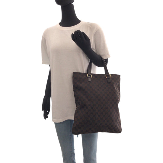 GUCCI Tote Bag 272347 GG canvas Brown Gold Metal Tote Bag handbag mens Used Authentic