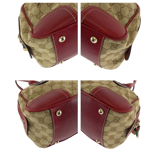 GUCCI Handbag 161720 GG canvas Beige Red Gold Metal Handbags Mini Boston Duffel bag Pretty Sherry Ribbon Women Used Authentic