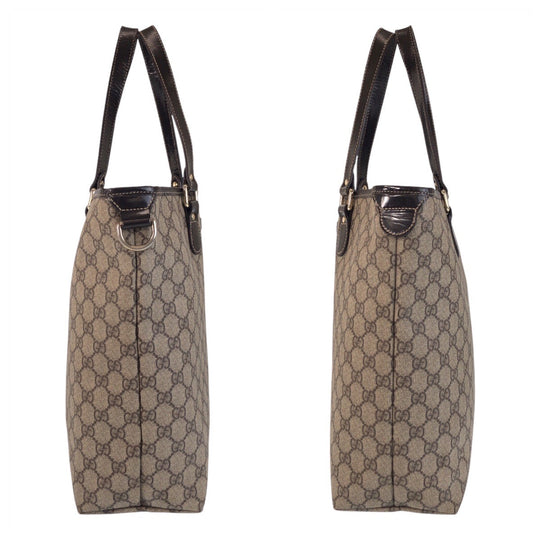 GUCCI Tote Bag 189896 GG Supreme canvas, leather Beige Brown Gold Metal Tote Bag Shoulder Bag Women Used Authentic