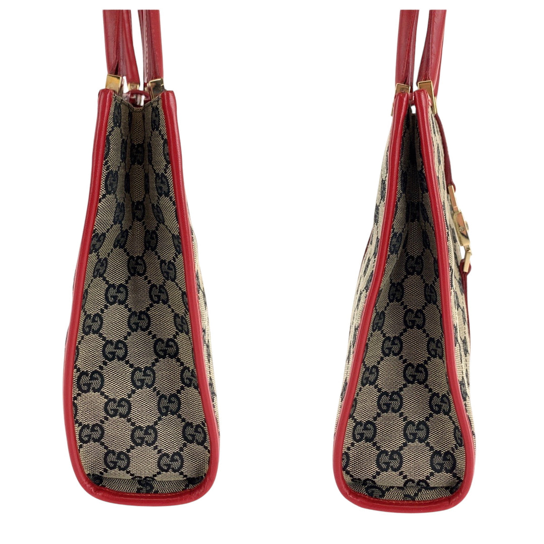 GUCCI Handbag 002 1065 GG canvas Gray Red Gold Metal Jackie
