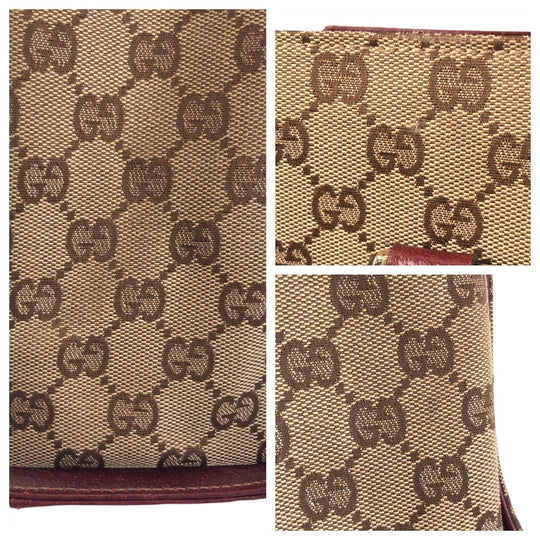 GUCCI Tote Bag 120895 GG canvas, leather Beige Bordeaux Gold Metal Tote Bag handbag Women Used Authentic
