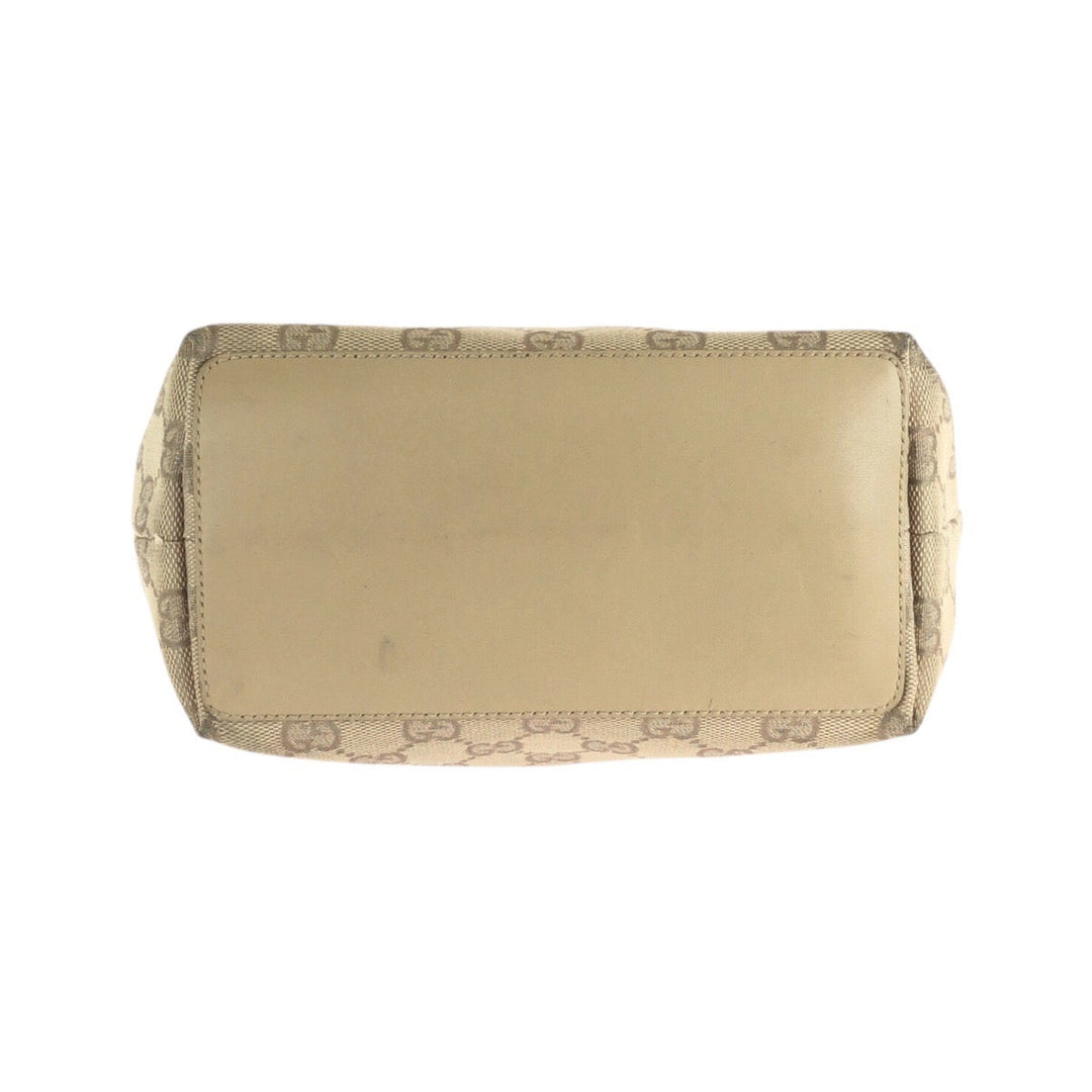 GUCCI Tote Bag 31244 GG canvas, leather Beige Brown SilverMetal Tote Bag Shoulder Bag Women Used Authentic