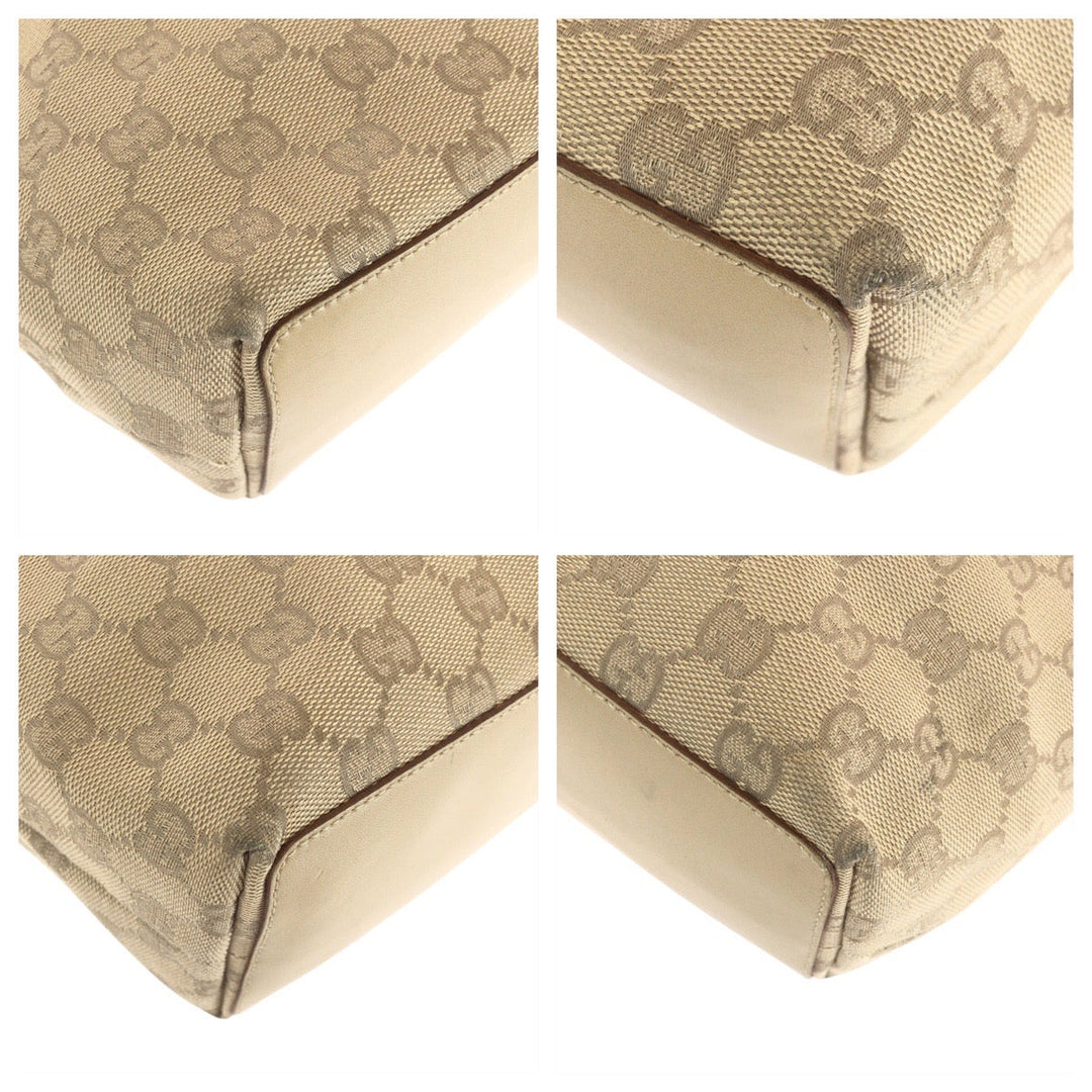 GUCCI Tote Bag 31244 GG canvas, leather Beige Brown SilverMetal Tote Bag Shoulder Bag Women Used Authentic