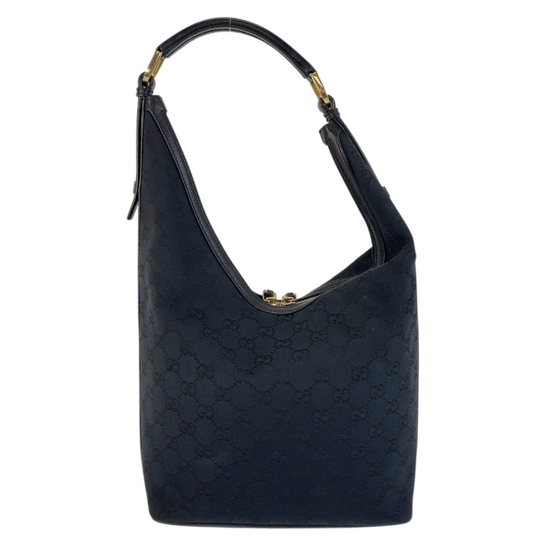 GUCCI Shoulder Bag 001 4288 GG canvas, leather Black GoldMetal Women Used Authentic