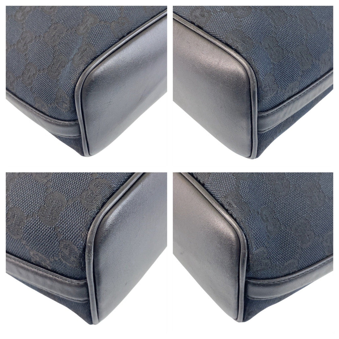 GUCCI Shoulder Bag 001 4288 GG canvas, leather Black GoldMetal Women Used Authentic