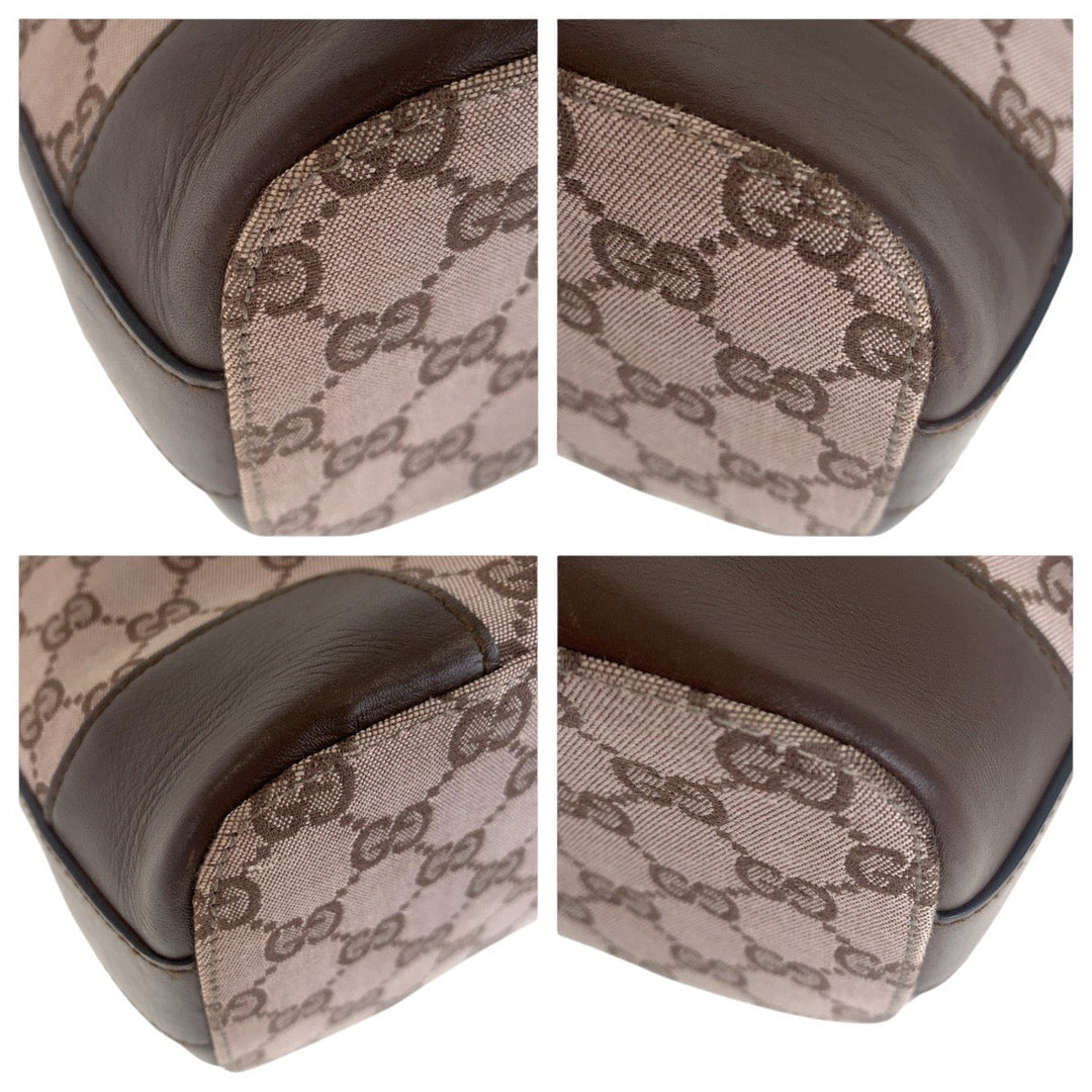GUCCI Shoulder Bag 001 4204 GG canvas, leather Brown Pink Beige Gold Metal Women Used Authentic