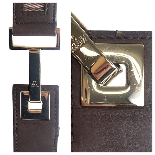 GUCCI Shoulder Bag 001 4204 GG canvas, leather Brown Pink Beige Gold Metal Women Used Authentic