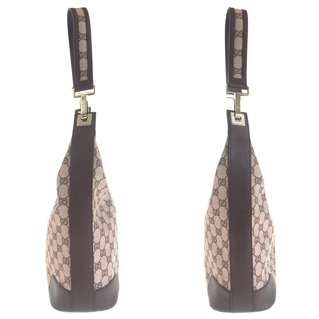 GUCCI Shoulder Bag 001 4204 GG canvas, leather Brown Pink Beige Gold Metal Women Used Authentic