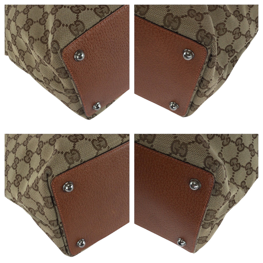GUCCI Tote Bag 120836 GG canvas Brown Silver Metal Tote Bag Shoulder Bag Women Used Authentic