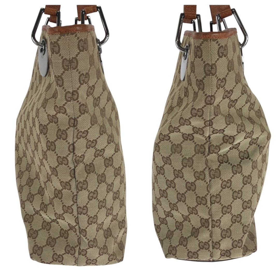 GUCCI Tote Bag 120836 GG canvas Brown Silver Metal Tote Bag Shoulder Bag Women Used Authentic