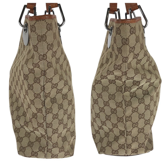 GUCCI Tote Bag 120836 GG canvas Brown Silver Metal Tote Bag Shoulder Bag Women Used Authentic