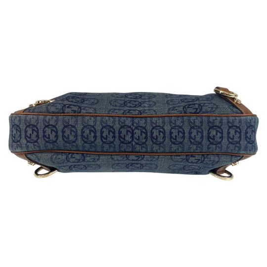 GUCCI Shoulder Bag 130738 canvas Blue Brown Gold Metal Abby Interlocking