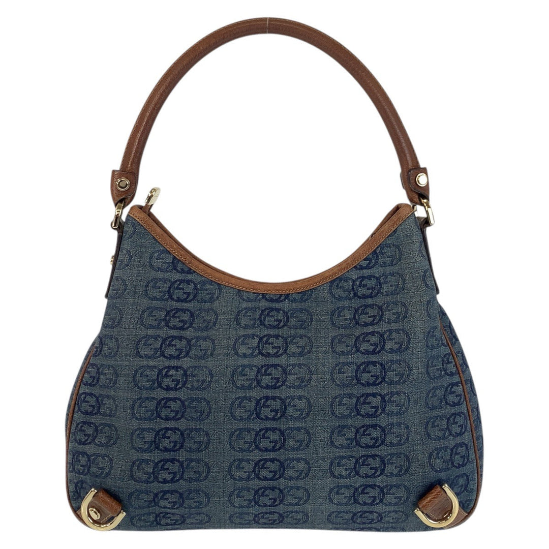 GUCCI Shoulder Bag 130738 canvas Blue Brown Gold Metal Abby Interlocking