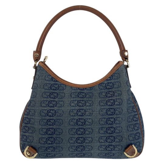GUCCI Shoulder Bag 130738 canvas Blue Brown Gold Metal Abby Interlocking