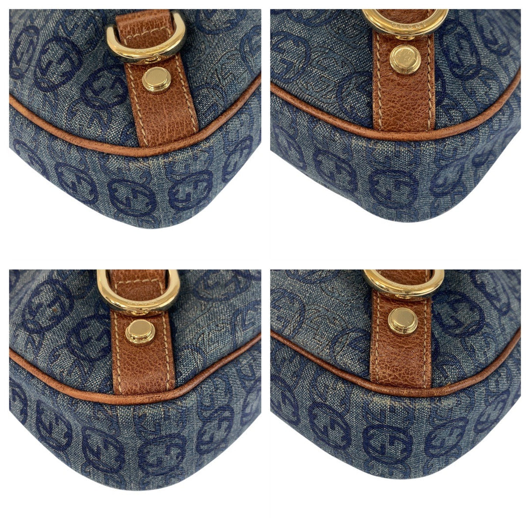 GUCCI Shoulder Bag 130738 canvas Blue Brown Gold Metal Abby Interlocking