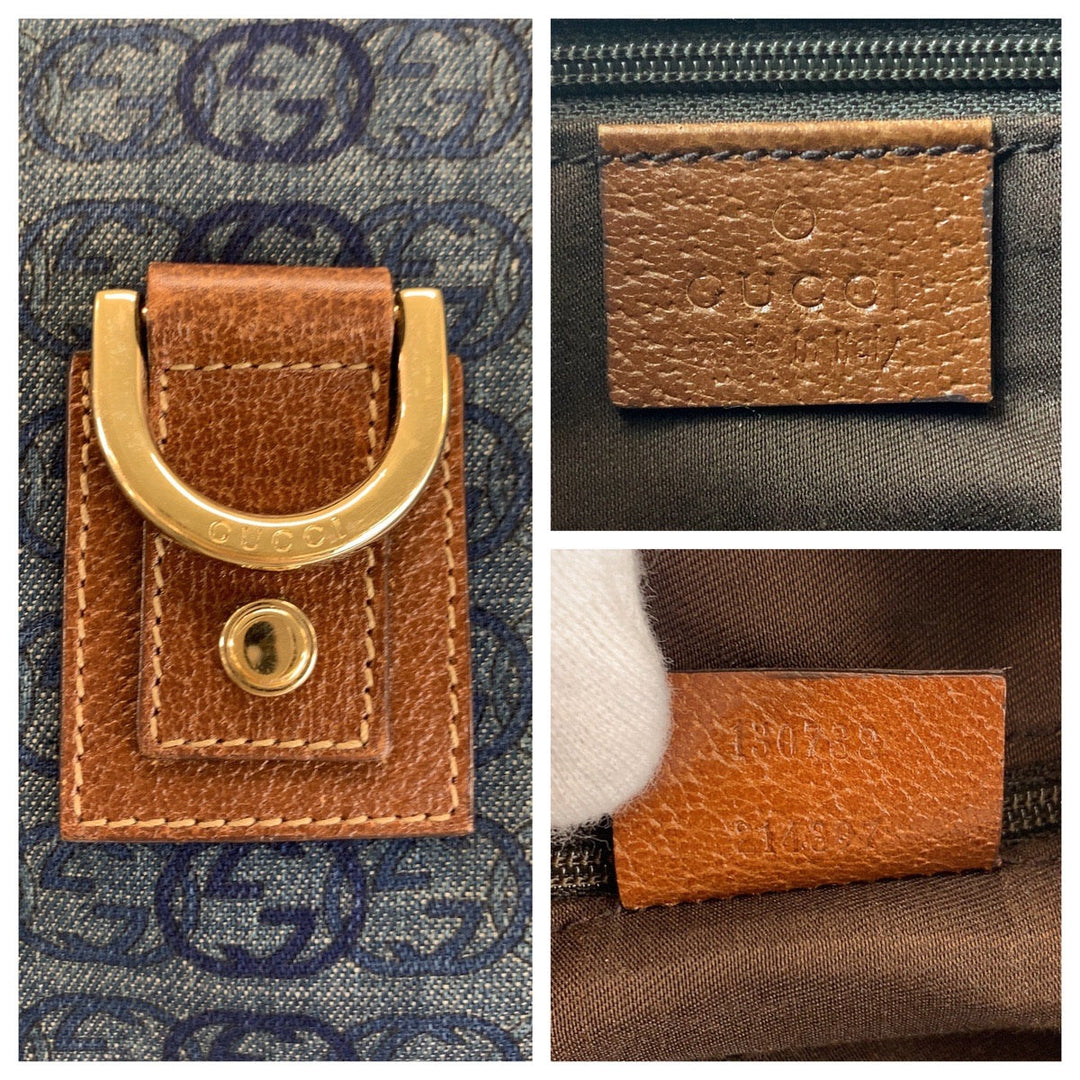 GUCCI Shoulder Bag 130738 canvas Blue Brown Gold Metal Abby Interlocking