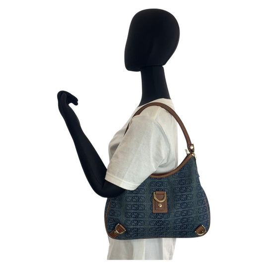 GUCCI Shoulder Bag 130738 canvas Blue Brown Gold Metal Abby Interlocking