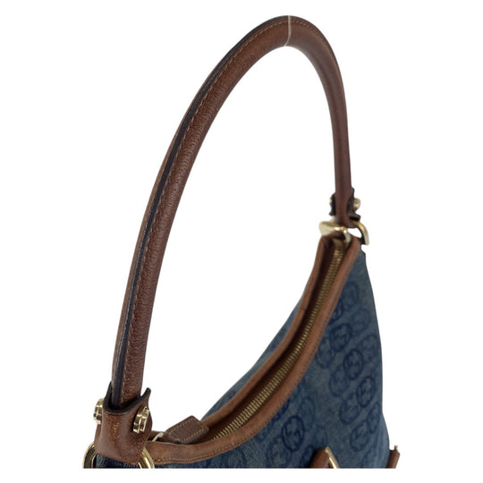 GUCCI Shoulder Bag 130738 canvas Blue Brown Gold Metal Abby Interlocking