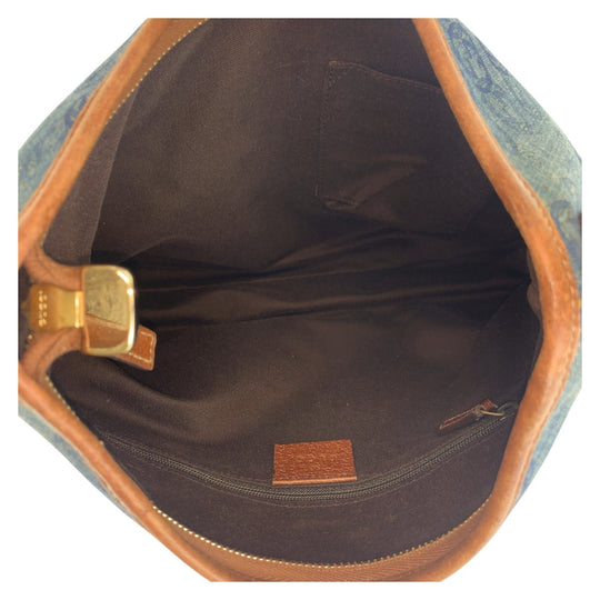 GUCCI Shoulder Bag 130738 canvas Blue Brown Gold Metal Abby Interlocking