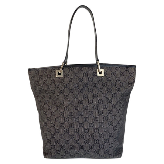 GUCCI Tote Bag 31243 GG canvas, leather Black SilverMetal Tote Bag Shoulder Bag Women Used Authentic