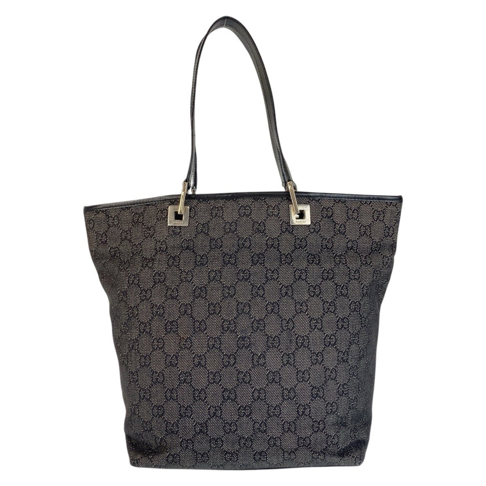 GUCCI Tote Bag 31243 GG canvas, leather Black SilverMetal Tote Bag Shoulder Bag Women Used Authentic