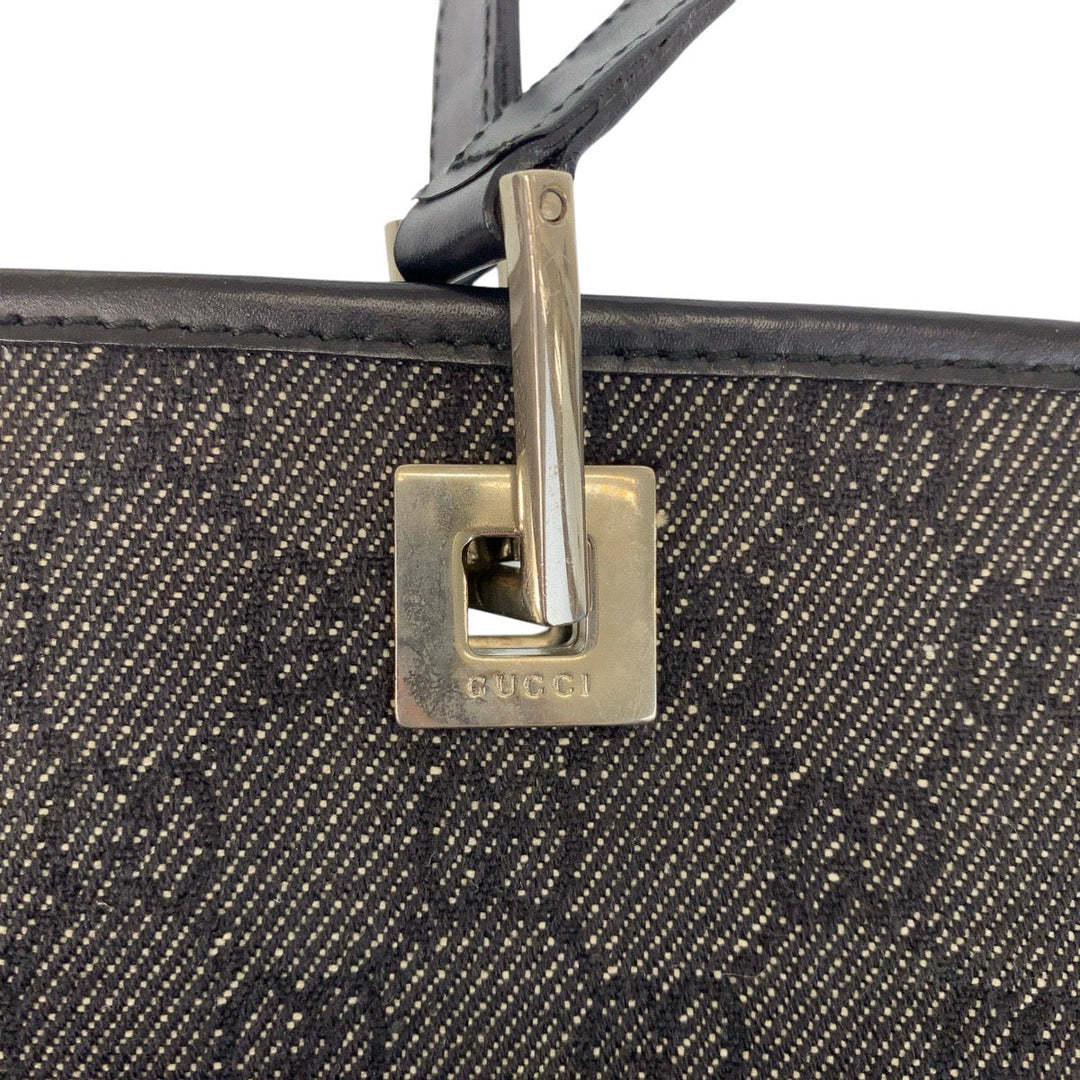 GUCCI Tote Bag 31243 GG canvas, leather Black SilverMetal Tote Bag Shoulder Bag Women Used Authentic