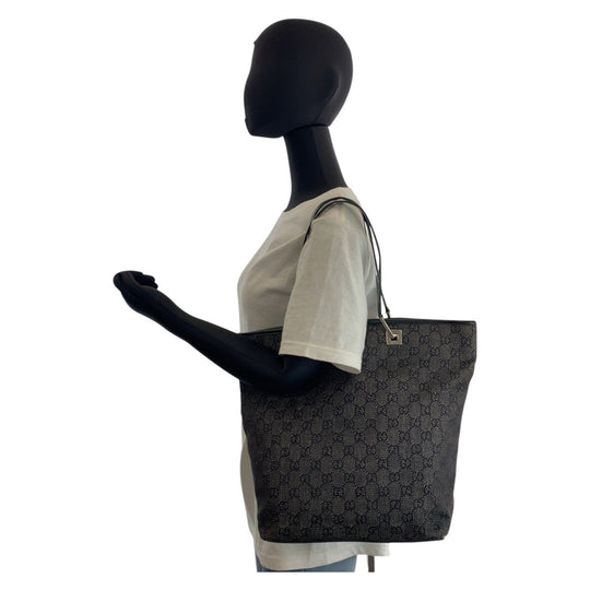 GUCCI Tote Bag 31243 GG canvas, leather Black SilverMetal Tote Bag Shoulder Bag Women Used Authentic