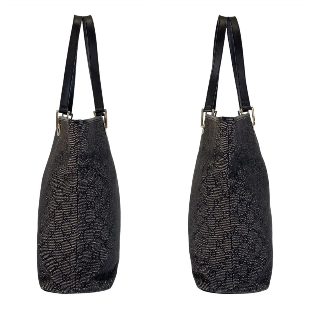 GUCCI Tote Bag 31243 GG canvas, leather Black SilverMetal Tote Bag Shoulder Bag Women Used Authentic