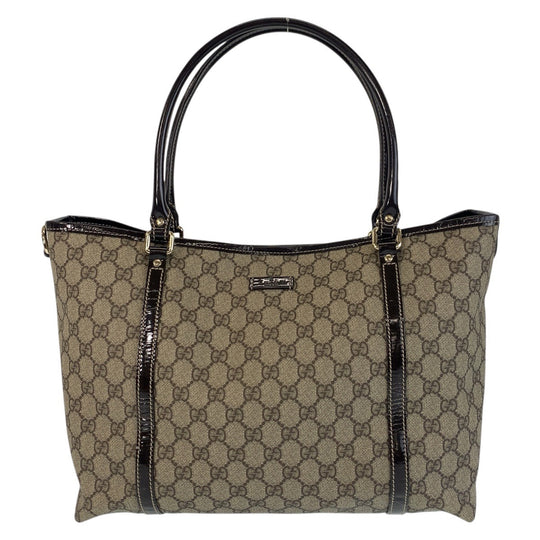 GUCCI Tote Bag 197953 GG Supreme Canvas Beige Brown Gold Metal