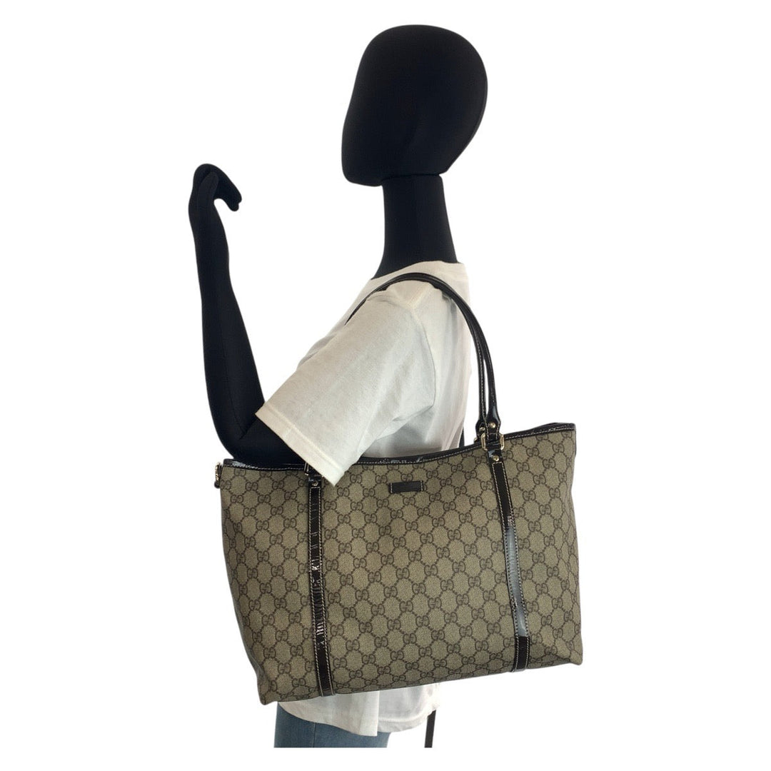 GUCCI Tote Bag 197953 GG Supreme Canvas Beige Brown Gold Metal