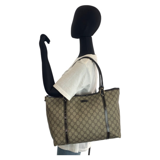 GUCCI Tote Bag 197953 GG Supreme Canvas Beige Brown Gold Metal