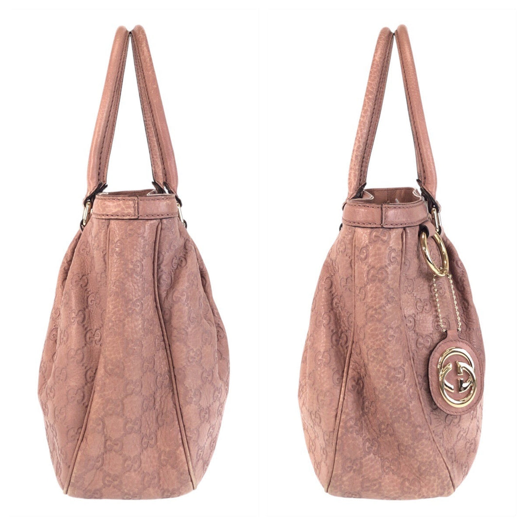 GUCCI Tote Bag 296835 leather Pink Beige Gold Metal Guccisima Sukey