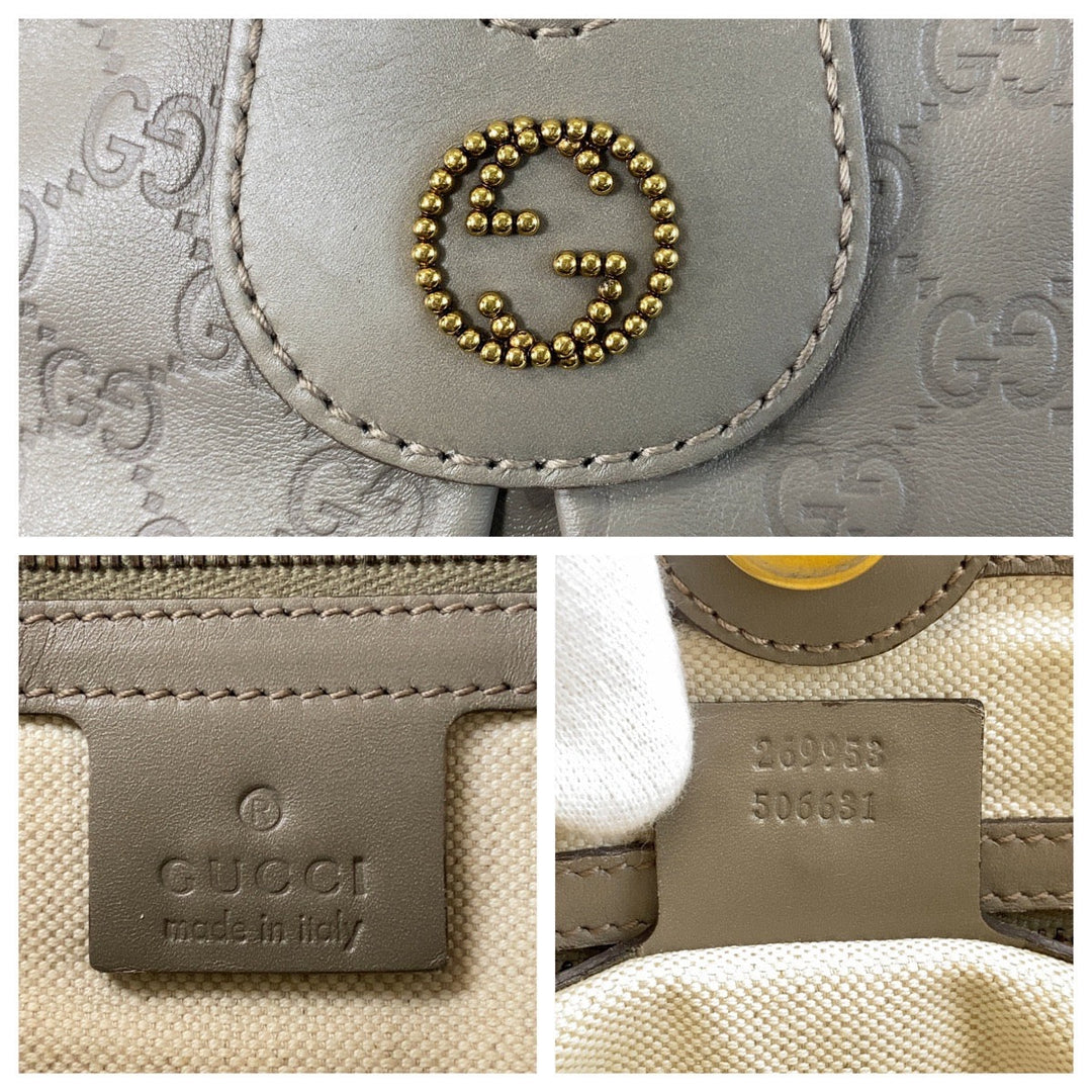 GUCCI Tote Bag 269953 leather Greige Gold Metal Tote Bag Shoulder Bag Scarlet Guccissima Women Used Authentic