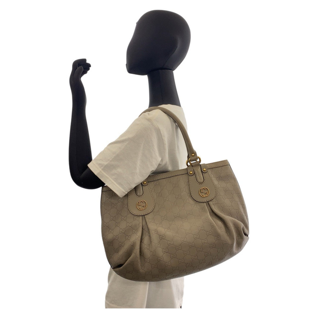 GUCCI Tote Bag 269953 leather Greige Gold Metal Tote Bag Shoulder Bag Scarlet Guccissima Women Used Authentic