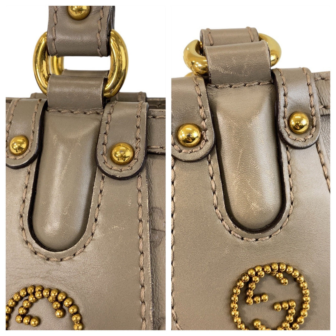 GUCCI Tote Bag 269953 leather Greige Gold Metal Tote Bag Shoulder Bag Scarlet Guccissima Women Used Authentic