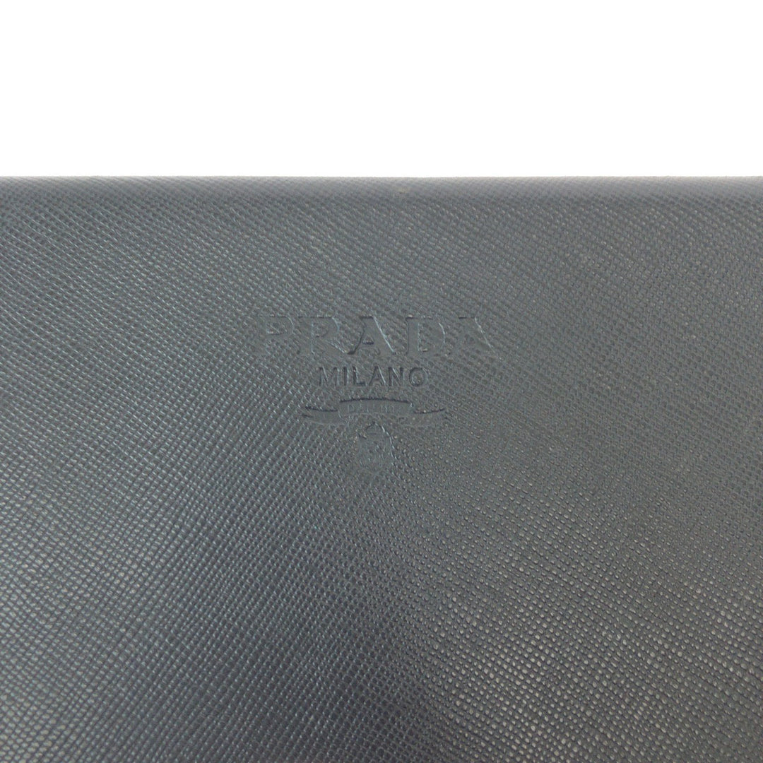 PRADA business bag leather Black GoldMetal business bag clutch bag Safiano logo Women Used Authentic