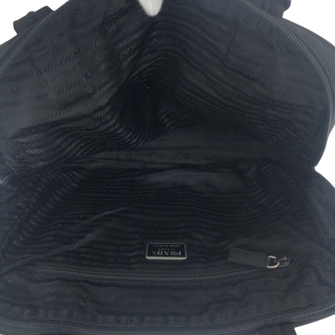 PRADA Tote Bag Nylon Black SilverMetal Tote Bag Shoulder Bag Test Triangle With logo Women Used Authentic