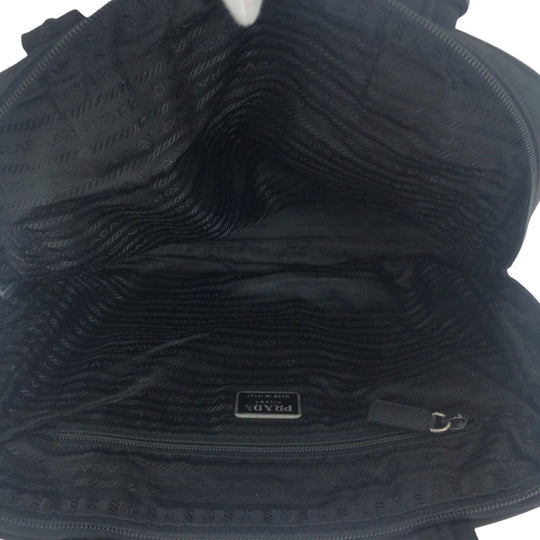 PRADA Tote Bag Nylon Black SilverMetal Tote Bag Shoulder Bag Test Triangle With logo Women Used Authentic