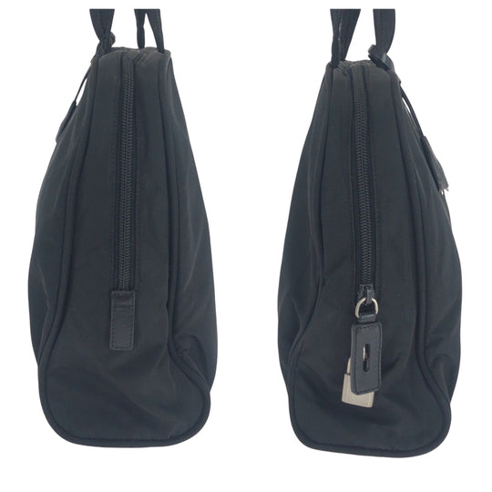PRADA Tote Bag Nylon Black SilverMetal Tote Bag Shoulder Bag Test Triangle With logo Women Used Authentic
