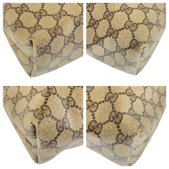GUCCI Tote Bag 39 02 003 GG Supreme Canvas Beige Gold Metal Old Gucci Shelly Line