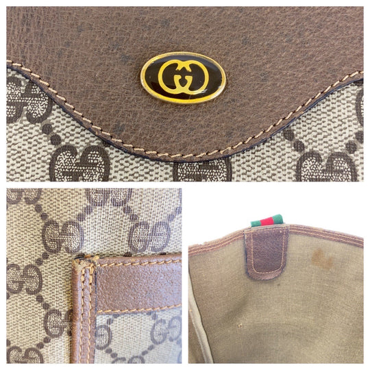 GUCCI Tote Bag 39 02 003 GG Supreme Canvas Beige Gold Metal Old Gucci Shelly Line